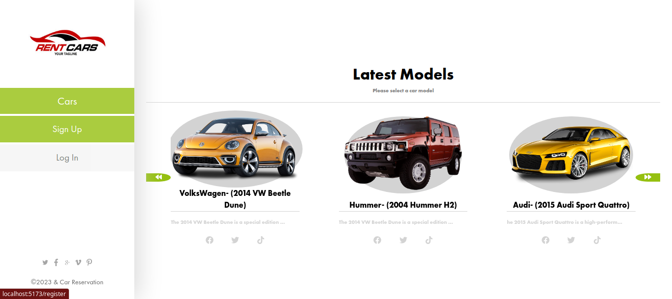 Main Page Car Rental App